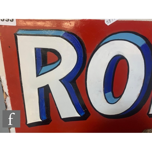 595 - A 1930s or earlier pictorial enamel sign for Robin Starch depicting two seated boys on a red backgro... 