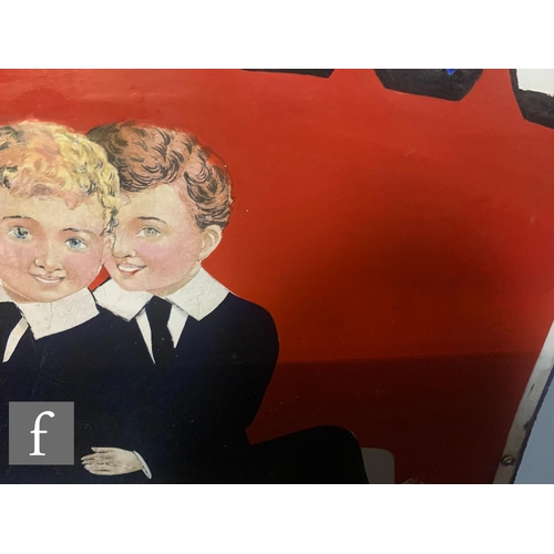 595 - A 1930s or earlier pictorial enamel sign for Robin Starch depicting two seated boys on a red backgro... 