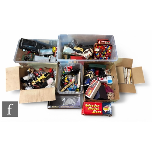 268 - A large collection of assorted toys and diecasts including part built Meccano Jeep, wooden boat in b... 