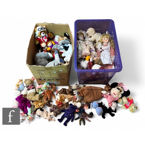 265 - A collection of soft toys and dolls including Classique Collection bisque dolls, TY Beanie Babies an... 