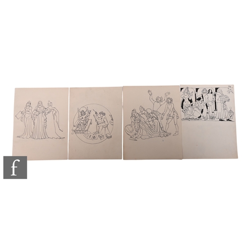 686 - Albert Wainwright (1898-1943) - Four double sided sketch book pages depicting various character stud... 