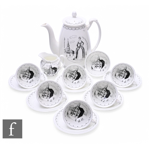 675 - Milner Gray - Foley China - An 'Old Mayfair Series' coffee set, circa 1934, monochrome decorated wit... 