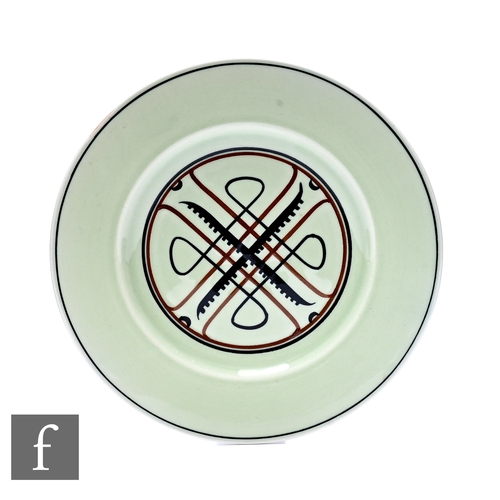 677 - Susie Cooper - Crown Works - An earthenware side plate circa 1933, of circular form, geometric motif... 