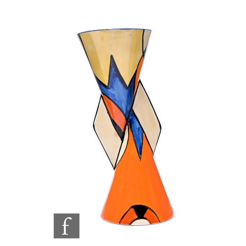 453 - Clarice Cliff - Blue W - A Yo-Yo vase circa 1930, hand painted with an abstract design of panels, in... 