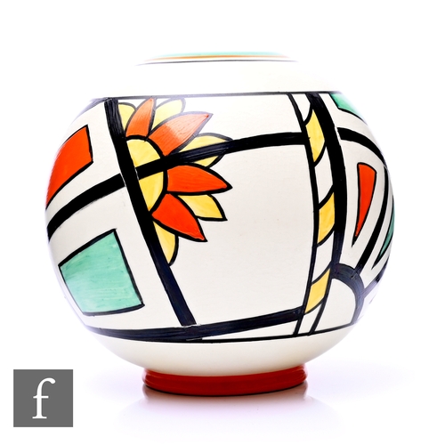 529 - Clarice Cliff - Latona Sunflower Squares - A shape 370 globe vase circa 1929, hand painted with a su... 