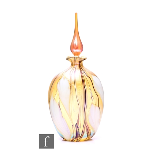 1210 - Karina Sellars - Okra - A contemporary studio glass perfume bottle, of shouldered ovoid form, decora... 