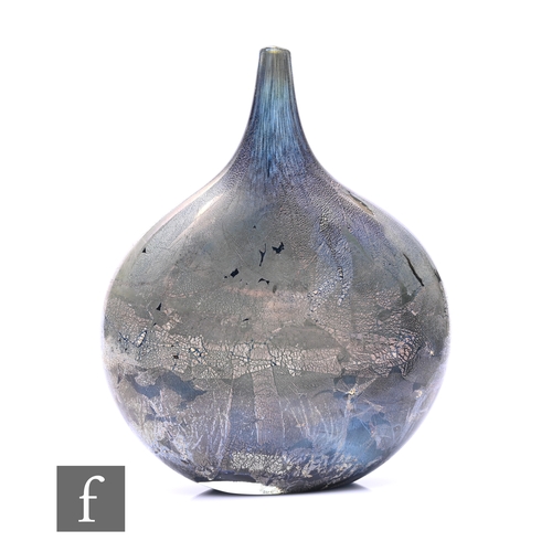 987 - Michael Harris - Isle of Wight - A later 20th Century Azurene lollipop shape glass vase of compresse... 