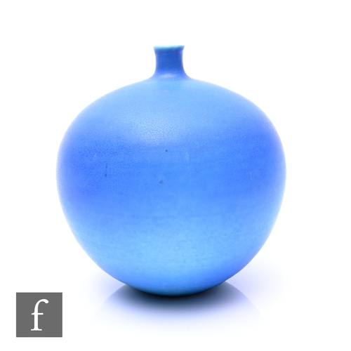 1204 - Delan Cookson - A contemporary studio pottery vase of ovoid form with squat funnel neck, with blue g... 