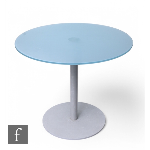 1291 - Terence Conran - Habitat - A pale blue smoked glass top occasional table, raised to a powder coated ... 