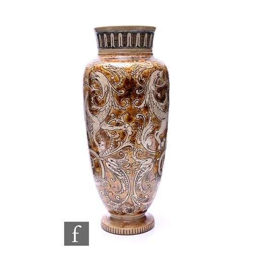 160 - Robert Wallace Martin - A late 19th Century Martin Brothers stoneware vase, of footed shouldered elo... 