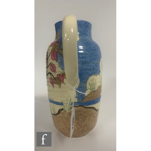 367 - Clarice Cliff - Blue Japan - A Greek shape jug circa 1933, hand painted with a stylised pagoda lands... 