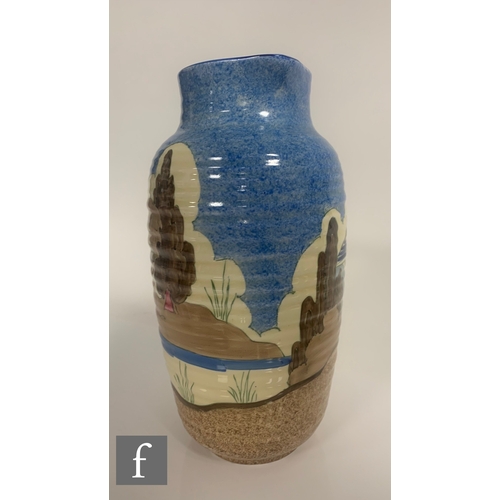 367 - Clarice Cliff - Blue Japan - A Greek shape jug circa 1933, hand painted with a stylised pagoda lands... 