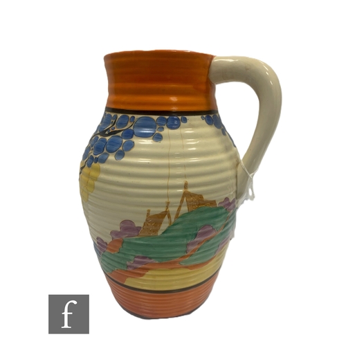 380 - Clarice Cliff - Seven Colour Secrets - A single handled Lotus jug circa 1932, hand painted with a st... 