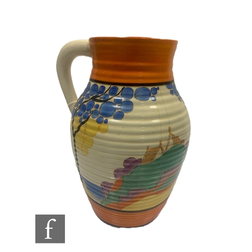 380 - Clarice Cliff - Seven Colour Secrets - A single handled Lotus jug circa 1932, hand painted with a st... 