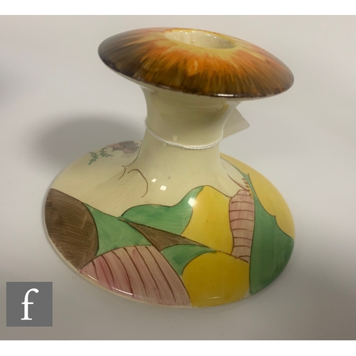 406 - Clarice Cliff - Spire - A shape 310 candlestick circa 1935, hand painted with a stylised country lan... 