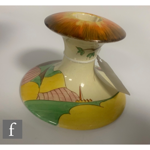 406 - Clarice Cliff - Spire - A shape 310 candlestick circa 1935, hand painted with a stylised country lan... 