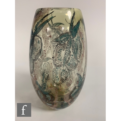 1233 - Unattributed Maker - A contemporary studio glass vase of ovoid form, internally decorated in the gra... 