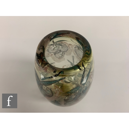 1233 - Unattributed Maker - A contemporary studio glass vase of ovoid form, internally decorated in the gra... 