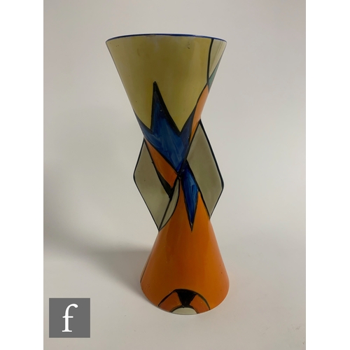 453 - Clarice Cliff - Blue W - A Yo-Yo vase circa 1930, hand painted with an abstract design of panels, in... 