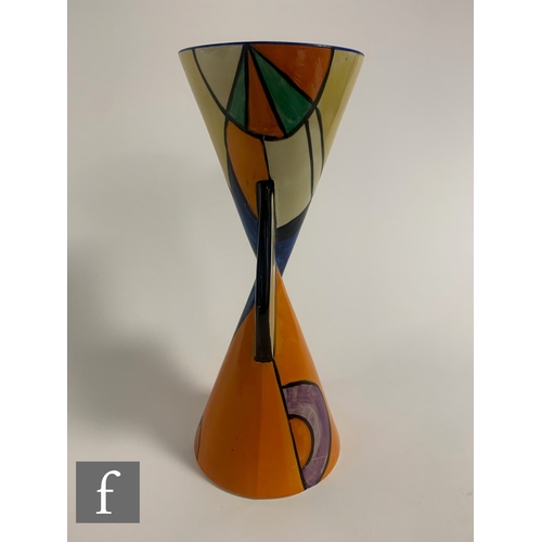 453 - Clarice Cliff - Blue W - A Yo-Yo vase circa 1930, hand painted with an abstract design of panels, in... 