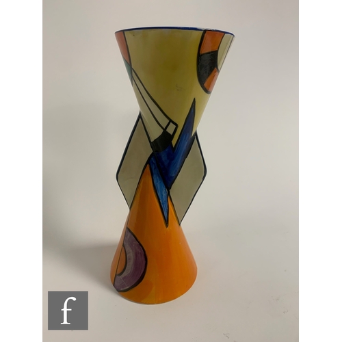 453 - Clarice Cliff - Blue W - A Yo-Yo vase circa 1930, hand painted with an abstract design of panels, in... 