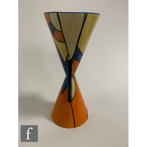 453 - Clarice Cliff - Blue W - A Yo-Yo vase circa 1930, hand painted with an abstract design of panels, in... 