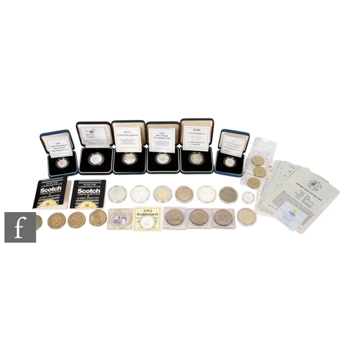 24 - Elizabeth II - Various Royal Mint silver proof one and two pounds, 1994, 1995 and 1996, Britannia on... 