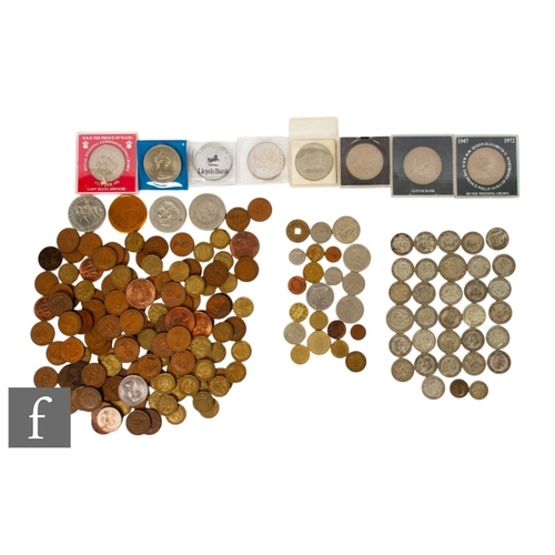 28 - George V to Elizabeth II - Various florins, shillings, copper, brass and nickel coinage, weighable s... 