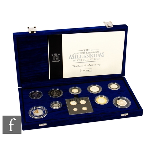 35 - Elizabeth II - A Royal Mint Millennium thirteen silver proof coin collection with certificates, case... 