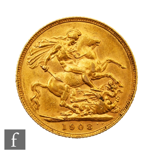Edward VII - A sovereign, 1908, reverse St George and Dragon.