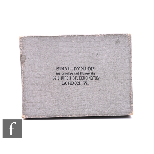 79 - Sibyl Dunlop - An original retail cardboard jewellery box, in grey faux crocodile print, the lid tit... 