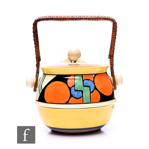 504 - Clarice Cliff - Picasso Flower (Orange) - A shape 335 biscuit barrel circa 1930, hand painted with a... 