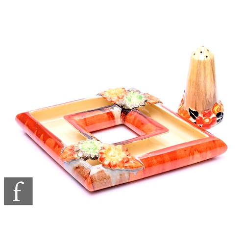 582 - Clarice Cliff - My Garden (Flame) - A diamond shaped flower trough circa 1934, decorated with two fl... 