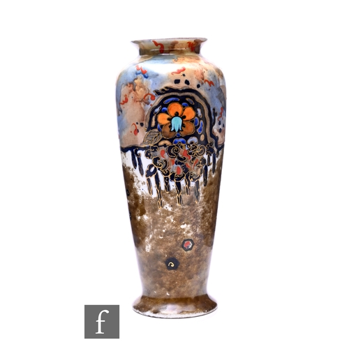 591 - John Butler - Storm - An A.J. Wilkinson shape 186 vase with hand painted stylised floral decoration ... 