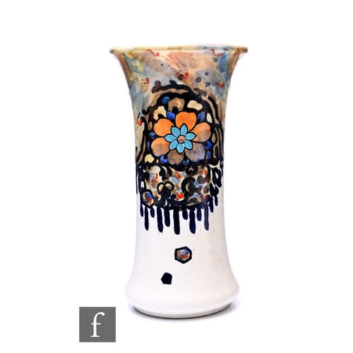 592 - John Butler - Storm - An A.J. Wilkinson shape 205 vase with hand painted stylised floral decoration ... 