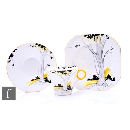 727 - Shelley - An Art Deco Black and Yellow Regent trio, circa 1930, the cup of flared form with ring han... 