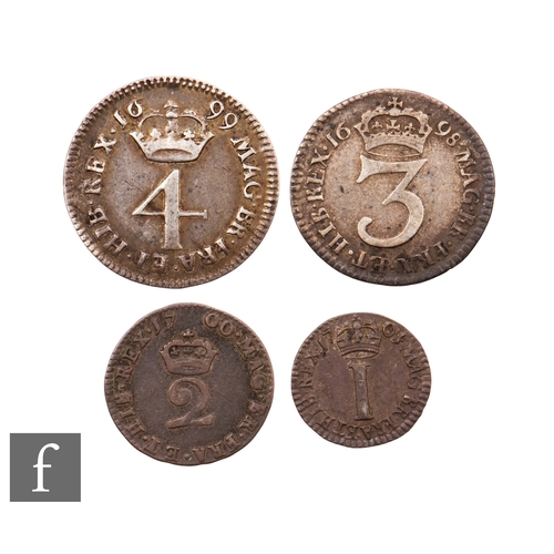 58A - William III (1698-1701) - Four Maundy coins, various dates as follows 1d 1701, 2d 1702, 3d 1698 and ... 