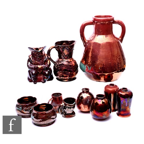 20 - Ernest Roddy, a collection of Roddy Ware to include a near pair of Roddy Ware copper & Flambe lu... 