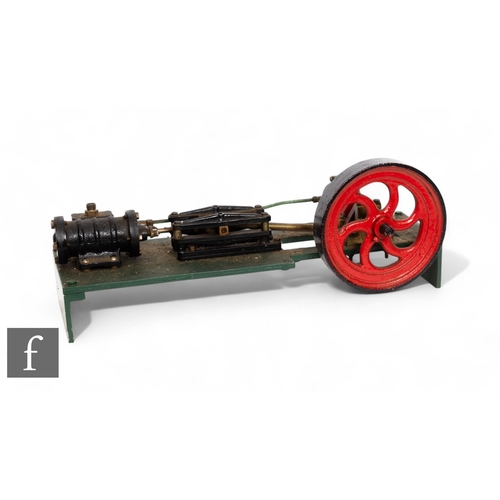 177 - An unnamed horizontal single cylinder live steam engine with spoked flywheel, 17cm diameter (6 5/8 i... 