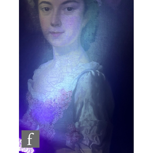 496 - George Beare (Flourished 1740-1749) – A portrait of Peg Woffington, seated in a silk gown with pink ... 