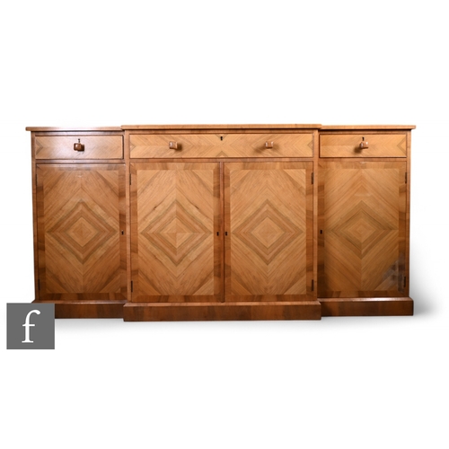 Unattributed Maker - A herringbone pattern walnut veneered breakfront ...