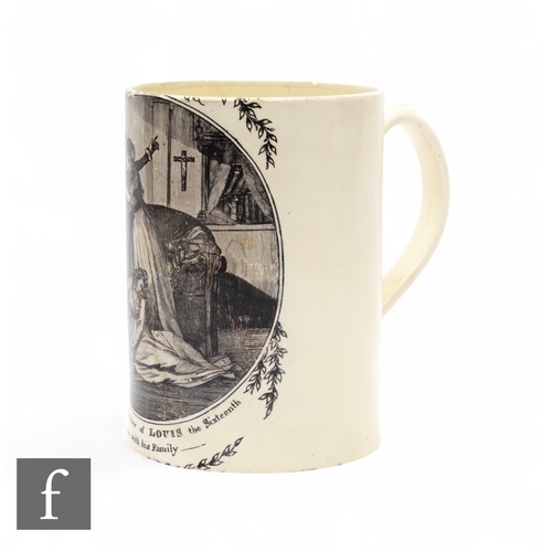 18 - A late 18th Century Royal commemorative Staffordshire Creamware tankard, circa 1793, black transfer ... 