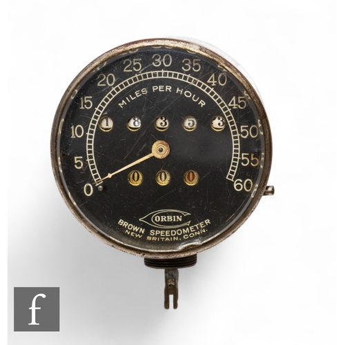161 - A Corbin Brown speedometer 0-60mph, black dial.