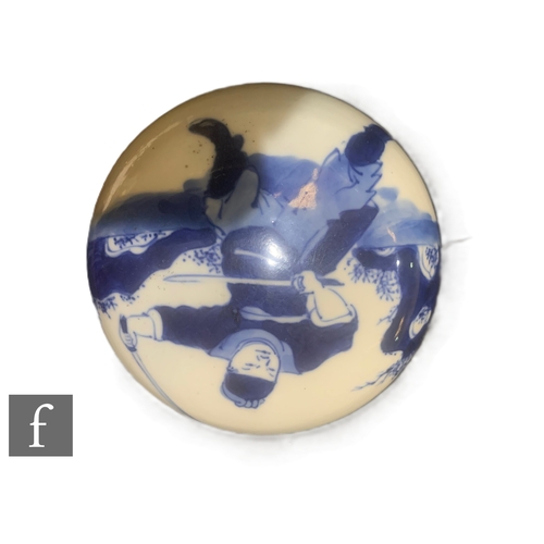 1 - A late 19th Century Chinese blue and white Kangxi style vase and cover, decorated with figure in int... 