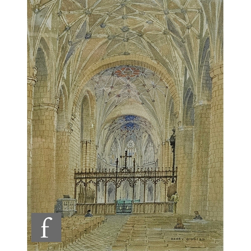 411 - Harry Gibberd RBSA (1914-1991) - 'Interior of Tewesbury Abbey, Gloucestershire', watercolour, signed... 
