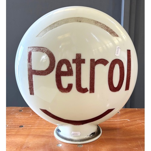 4 - A double-sided opaque glass petrol globe, inset with textured red painted 'Petrol' text, height 38cm... 