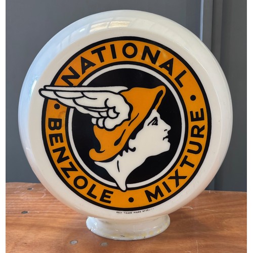 8 - A National Benzole Mixture triple sided opaque glass petrol pump globe, stamped Webb's Crystal Glass... 