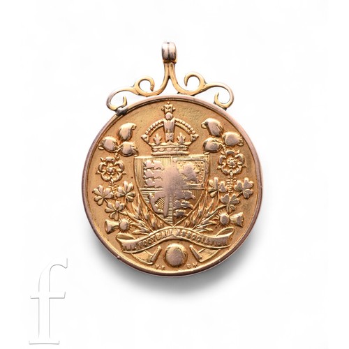 A 9ct gold football runners up medal awarded to J (Jack) Banks of West Bromwich Albion 1894-5 for the Football Association Challenge cup final against Aston Villa, weight 18g.