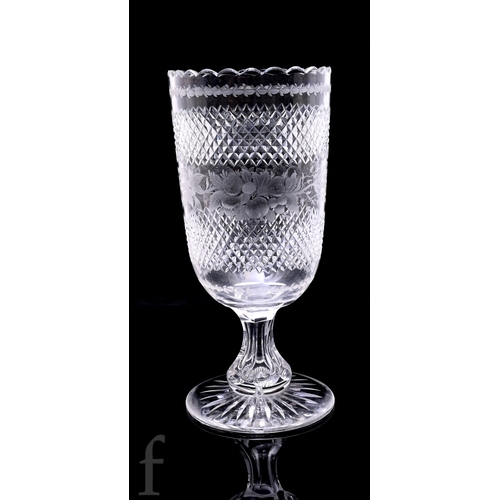 521 - A 19th Century Stourbridge clear crystal glass celery vase, the body engraved with a central band of... 