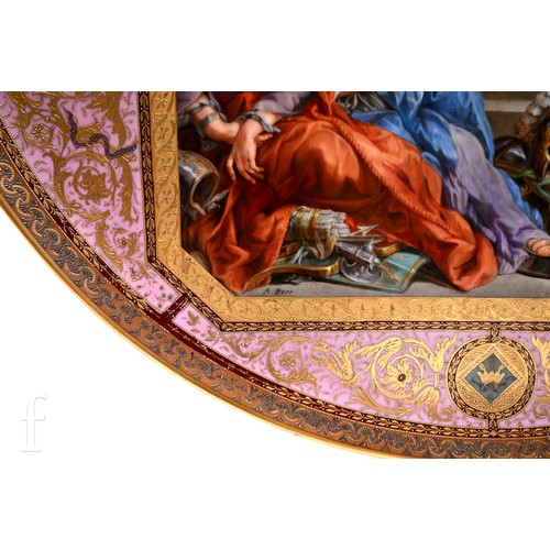 419 - A Beer for Royal Vienna, a later 19th Century charger, the central raised gilt framed rectangular pa... 